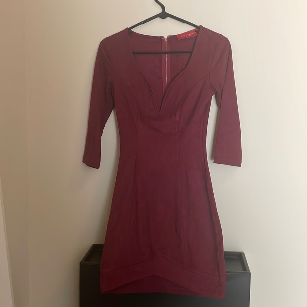 Burgundy Suede Mini Dress